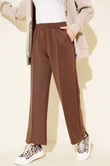 Bel Lastikli Scuba Cepli Pantolon Kestane - Pantolon