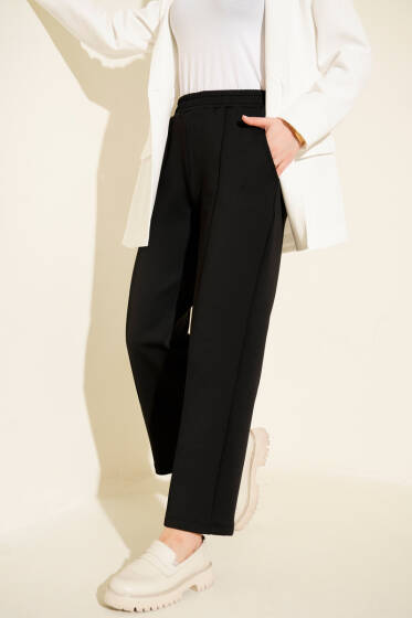 Bel Lastikli Scuba Cepli Pantolon Siyah - Pantolon