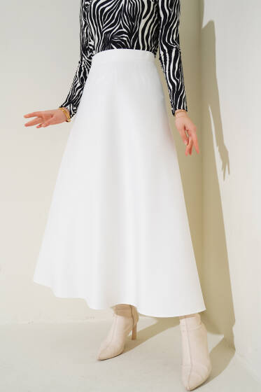 Bel Lastikli Scuba Etek Beyaz - Etek