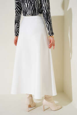 Bel Lastikli Scuba Etek Beyaz - Uzun Etek