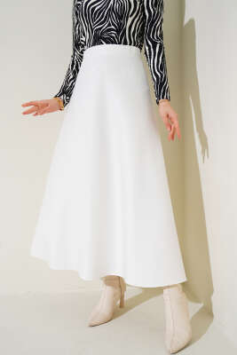 Bel Lastikli Scuba Etek Beyaz - Uzun Etek