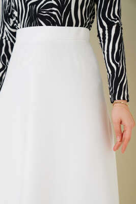 Bel Lastikli Scuba Etek Beyaz - Uzun Etek