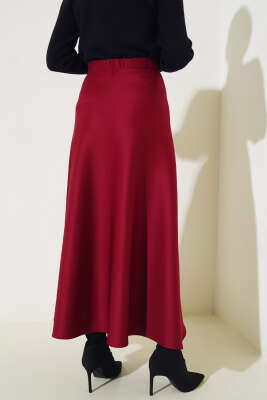 Bel Lastikli Scuba Etek Bordo - Uzun Etek