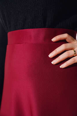 Bel Lastikli Scuba Etek Bordo - Uzun Etek