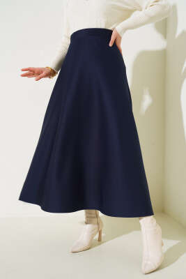 Bel Lastikli Scuba Etek Lacivert - Uzun Etek