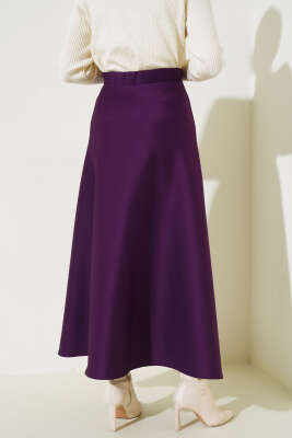 Bel Lastikli Scuba Etek Mor - Uzun Etek