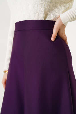 Bel Lastikli Scuba Etek Mor - Uzun Etek