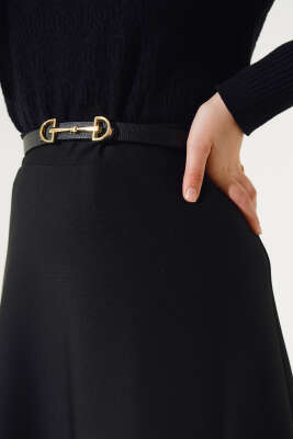 Bel Lastikli Scuba Etek Siyah - Uzun Etek