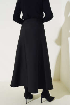 Bel Lastikli Scuba Etek Siyah - Uzun Etek