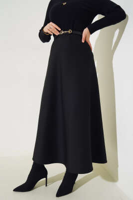 Bel Lastikli Scuba Etek Siyah - Uzun Etek