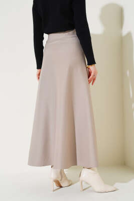 Bel Lastikli Scuba Etek Vizon - Uzun Etek