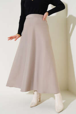 Bel Lastikli Scuba Etek Vizon - Uzun Etek