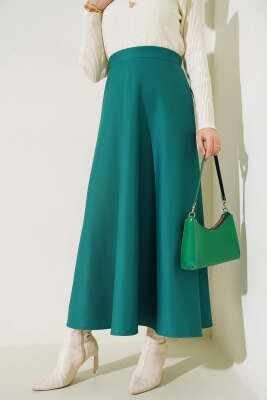 Bel Lastikli Scuba Etek Zümrüt - Uzun Etek