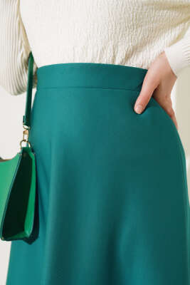 Bel Lastikli Scuba Etek Zümrüt - Uzun Etek