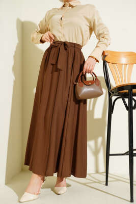 Bel Lastikli Şerit Güpürlü Etek Kahve - ALİ AKKAYA