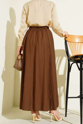 Bel Lastikli Şerit Güpürlü Etek Kahve - Etek