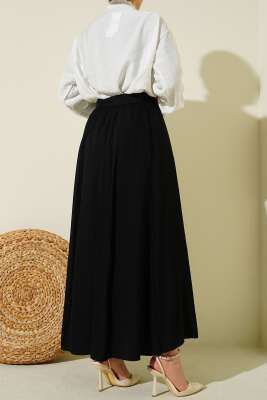 Bel Lastikli Şerit Güpürlü Etek Siyah - Etek