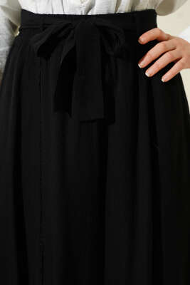 Bel Lastikli Şerit Güpürlü Etek Siyah - Etek