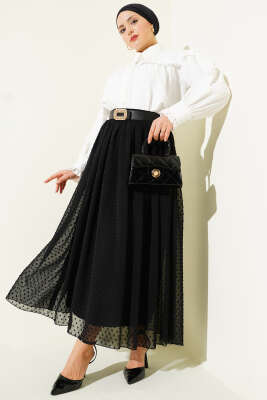 Bel Lastikli Şifon Kloş Etek Siyah - Etek