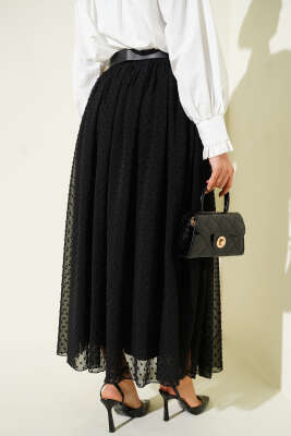 Bel Lastikli Şifon Kloş Etek Siyah - Etek