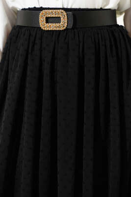 Bel Lastikli Şifon Kloş Etek Siyah - Etek