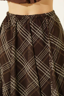 Bel Lastikli Şifon Midi Etek Kahve - Kadın Giyim Modelleri