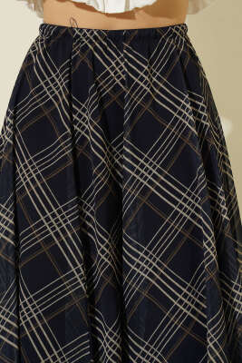 Bel Lastikli Şifon Midi Etek Lacivert - Kadın Giyim Modelleri