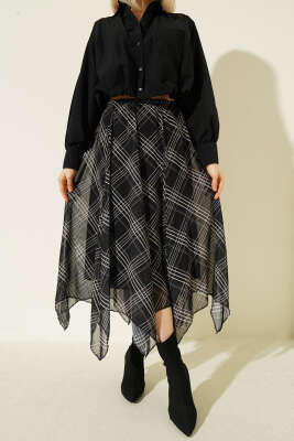 Bel Lastikli Şifon Midi Etek Siyah - Kadın Giyim Modelleri