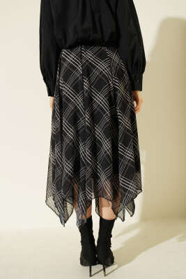 Bel Lastikli Şifon Midi Etek Siyah - Kadın Giyim Modelleri