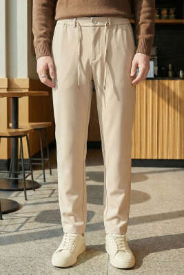 Bel Lastikli Slim Fit Erkek Pantolon Bej - GAVAZZİ