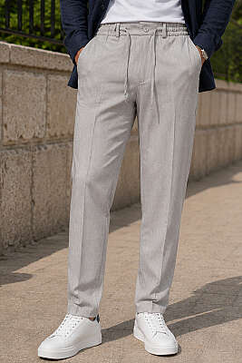 Bel Lastikli Slim Fit Erkek Pantolon Gri - GAVAZZİ