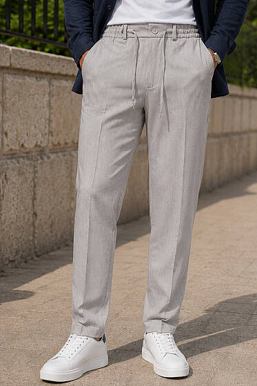 Bel Lastikli Slim Fit Erkek Pantolon Gri - Erkek Pantolon