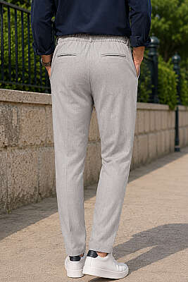 Bel Lastikli Slim Fit Erkek Pantolon Gri - Erkek Pantolon