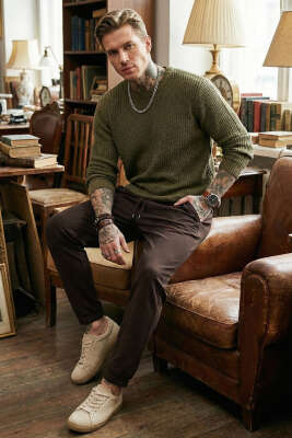 Bel Lastikli Slim Fit Erkek Pantolon Kahve - GAVAZZİ