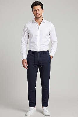 Bel Lastikli Slim Fit Erkek Pantolon Lacivert - Erkek Pantolon