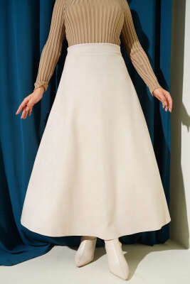 Bel Lastikli Süet Etek Bej - HBS