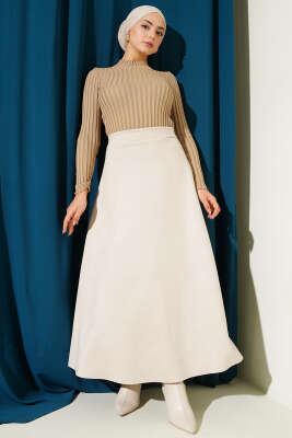 Bel Lastikli Süet Etek Bej - Etek