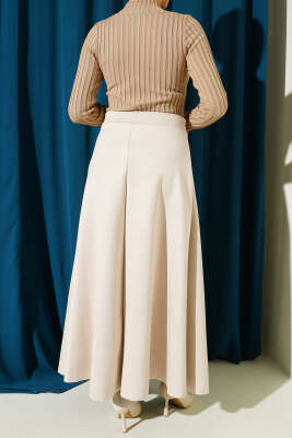 Bel Lastikli Süet Etek Bej - Etek