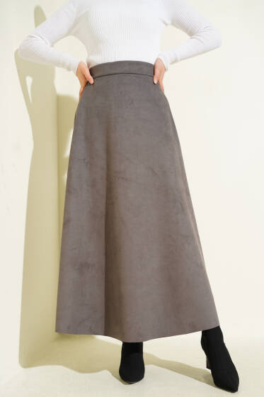 Bel Lastikli Süet Etek Füme - Etek