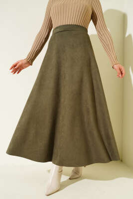 Bel Lastikli Süet Etek Haki - HBS
