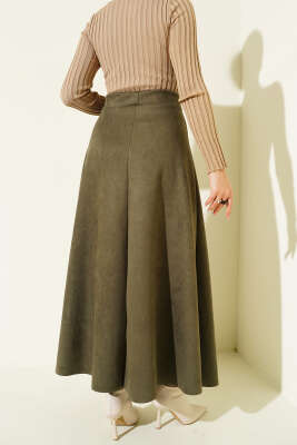 Bel Lastikli Süet Etek Haki - Etek