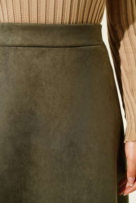 Bel Lastikli Süet Etek Haki - Etek