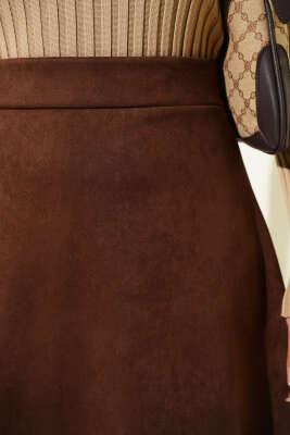 Bel Lastikli Süet Etek Kahve - Etek