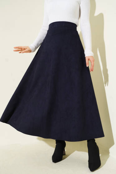 Bel Lastikli Süet Etek Lacivert - Etek