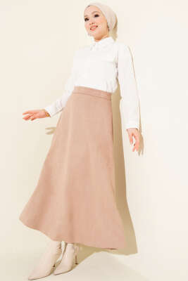 Bel Lastikli Süet Etek Latte - Etek