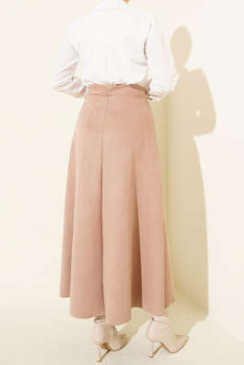 Bel Lastikli Süet Etek Latte - Etek