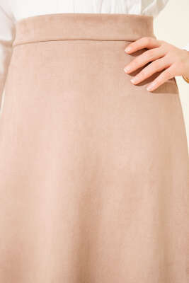 Bel Lastikli Süet Etek Latte - Etek