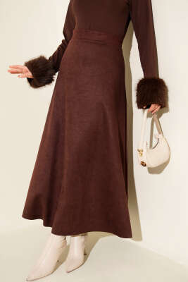 Bel Lastikli Süet Kloş Etek Acı Kahve - HBS