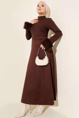 Bel Lastikli Süet Kloş Etek Acı Kahve - Etek