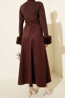 Bel Lastikli Süet Kloş Etek Acı Kahve - Etek